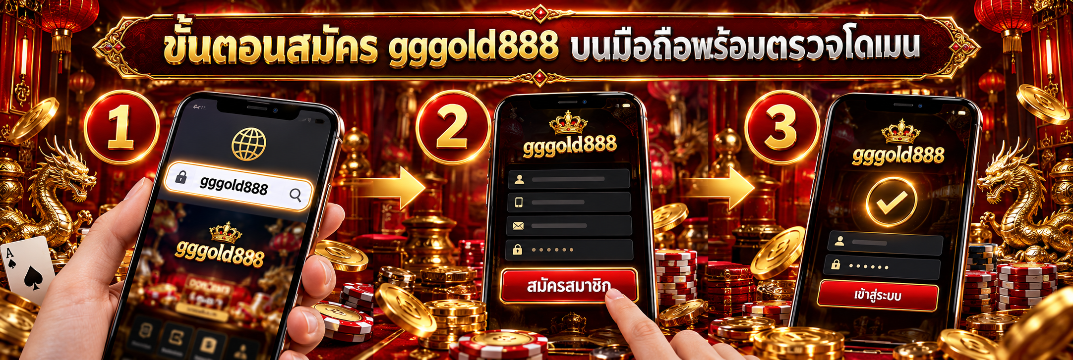 ขั้นตอนสมัคร gggold888 บนมือถือพร้อมตรวจโดเมน